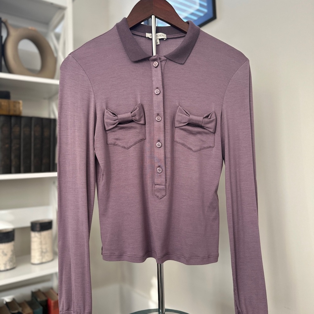 Zac Posen Purple Long Sleeve Top with Bow Accents